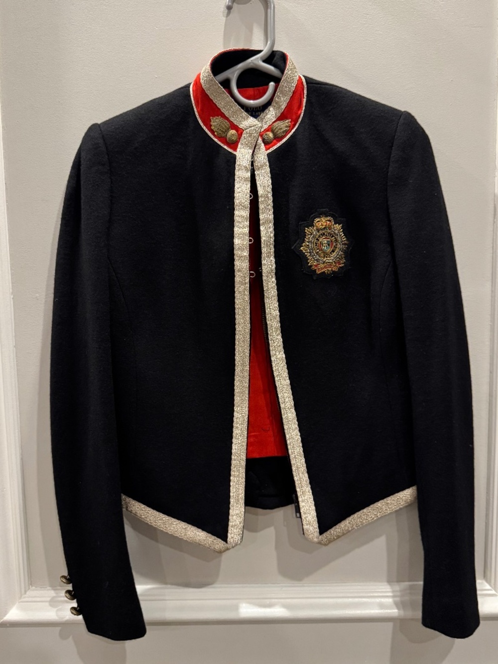 Polo Ralph Lauren Military Bandmaster Wool Blazer Black Red Crest Size 4